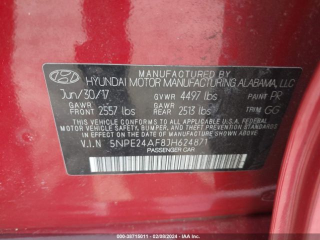 Photo 8 VIN: 5NPE24AF8JH624871 - HYUNDAI SONATA 