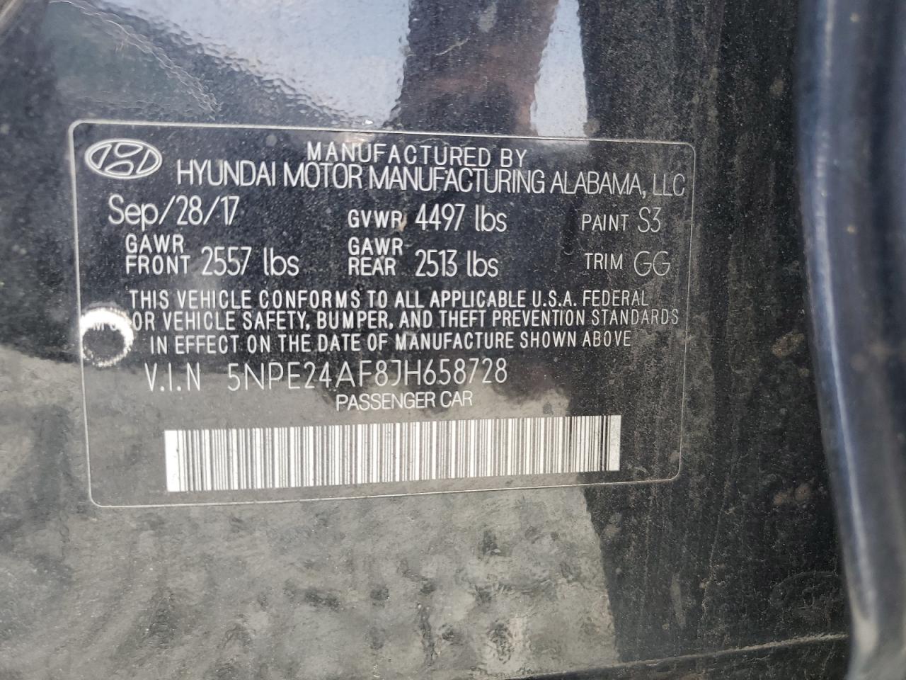 Photo 11 VIN: 5NPE24AF8JH658728 - HYUNDAI SONATA 