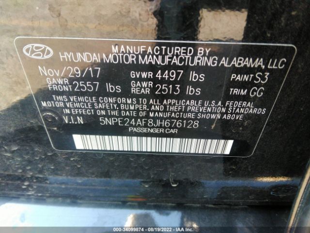 Photo 8 VIN: 5NPE24AF8JH676128 - HYUNDAI SONATA 