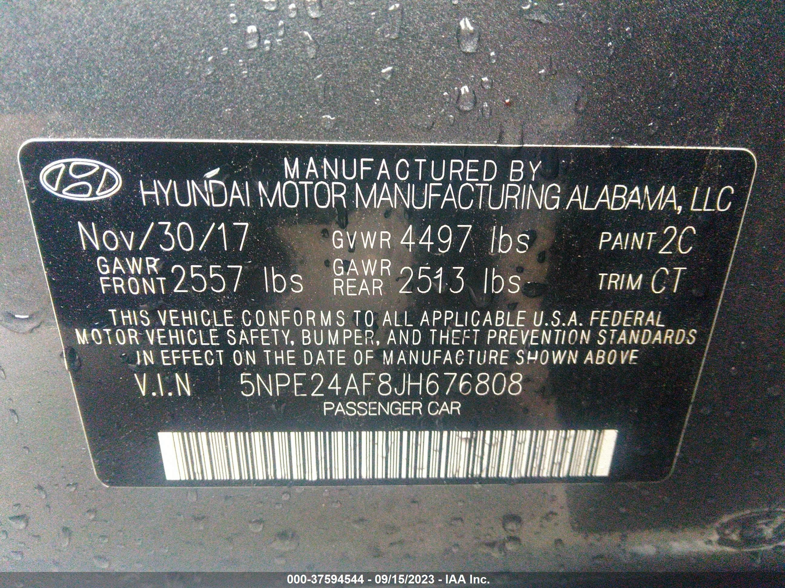 Photo 8 VIN: 5NPE24AF8JH676808 - HYUNDAI SONATA 