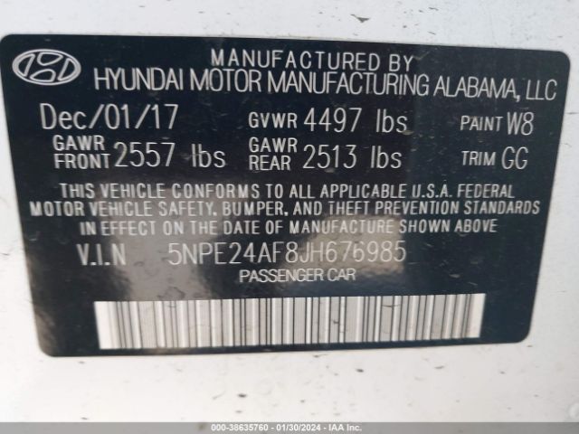 Photo 8 VIN: 5NPE24AF8JH676985 - HYUNDAI SONATA 