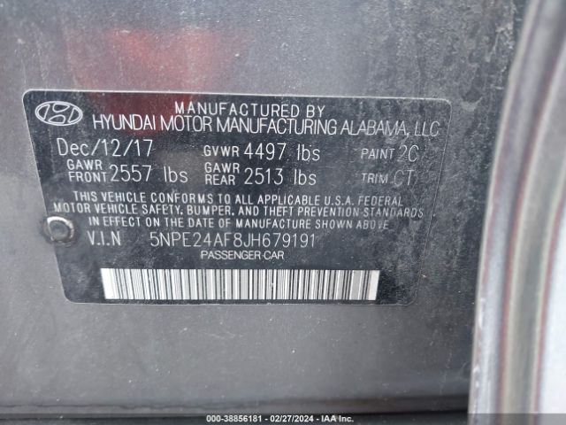 Photo 8 VIN: 5NPE24AF8JH679191 - HYUNDAI SONATA 