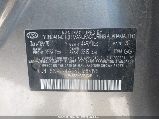 Photo 8 VIN: 5NPE24AF8JH684195 - HYUNDAI SONATA 