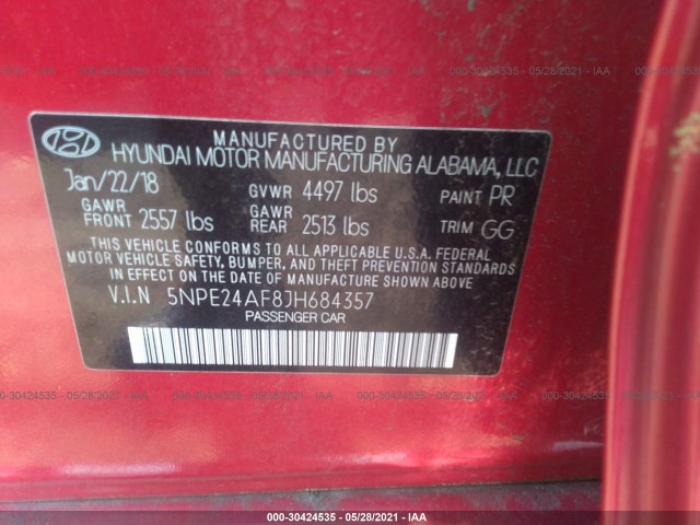 Photo 8 VIN: 5NPE24AF8JH684357 - HYUNDAI SONATA 