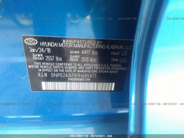 Photo 8 VIN: 5NPE24AF8JH685475 - HYUNDAI SONATA 