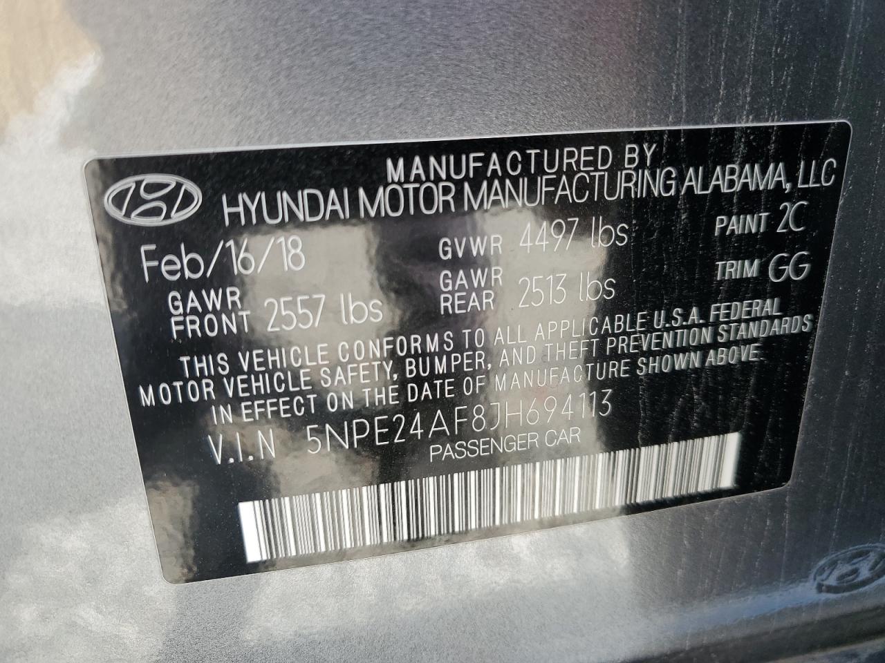 Photo 11 VIN: 5NPE24AF8JH694113 - HYUNDAI SONATA 