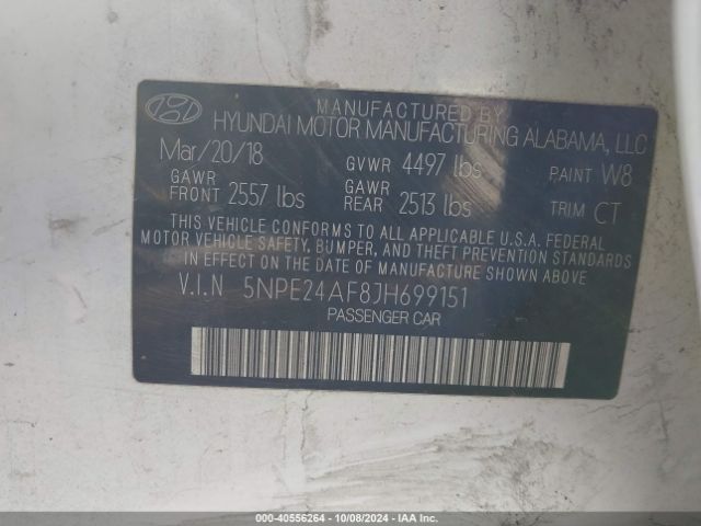 Photo 8 VIN: 5NPE24AF8JH699151 - HYUNDAI SONATA 