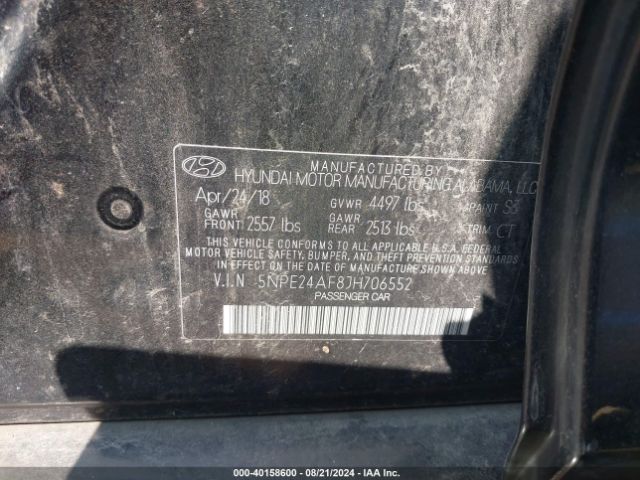 Photo 8 VIN: 5NPE24AF8JH706552 - HYUNDAI SONATA 