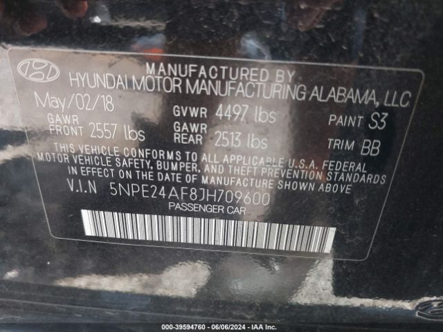 Photo 8 VIN: 5NPE24AF8JH709600 - HYUNDAI SONATA 