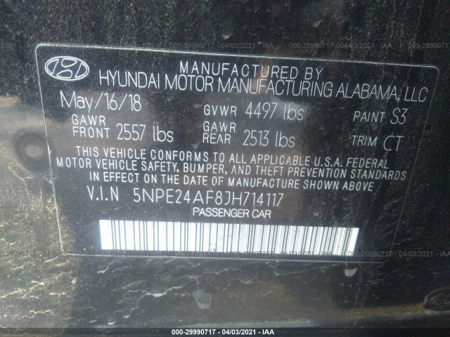 Photo 8 VIN: 5NPE24AF8JH714117 - HYUNDAI SONATA 