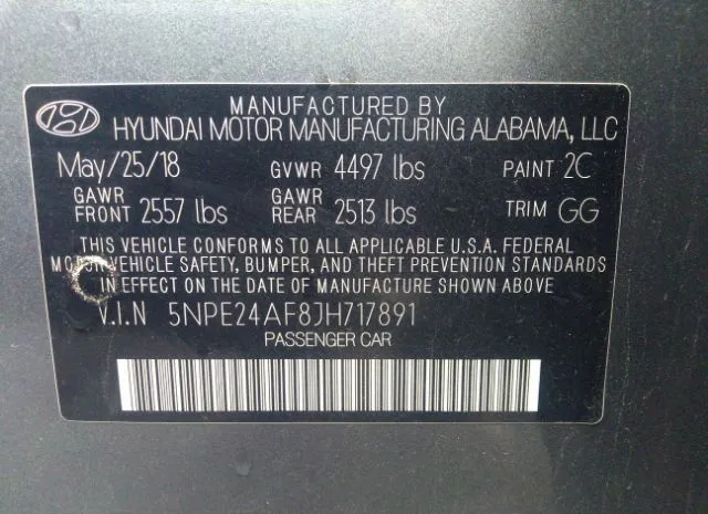 Photo 8 VIN: 5NPE24AF8JH717891 - HYUNDAI SONATA 