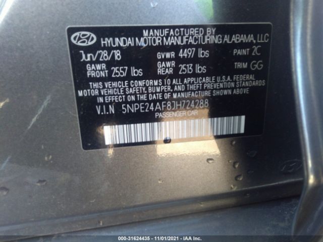 Photo 8 VIN: 5NPE24AF8JH724288 - HYUNDAI SONATA 