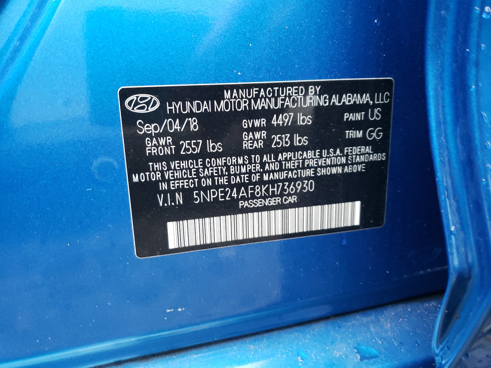 Photo 9 VIN: 5NPE24AF8KH736930 - HYUNDAI SONATA SE 