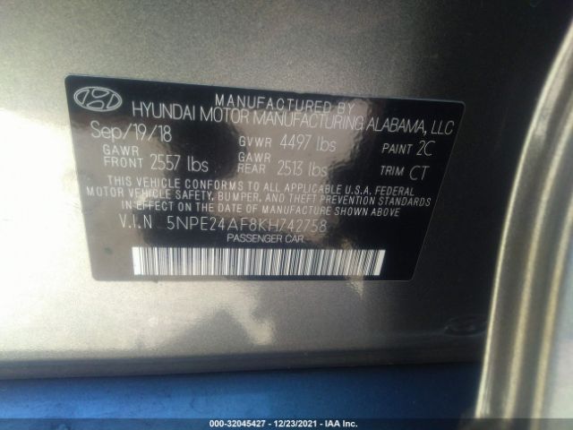 Photo 8 VIN: 5NPE24AF8KH742758 - HYUNDAI SONATA 