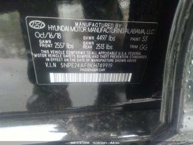 Photo 8 VIN: 5NPE24AF8KH749919 - HYUNDAI SONATA 