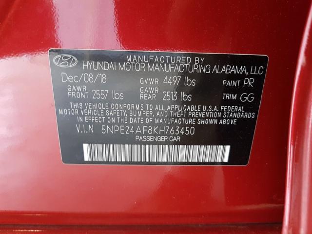 Photo 9 VIN: 5NPE24AF8KH763450 - HYUNDAI SONATA SE 