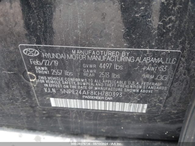 Photo 8 VIN: 5NPE24AF8KH780393 - HYUNDAI SONATA 