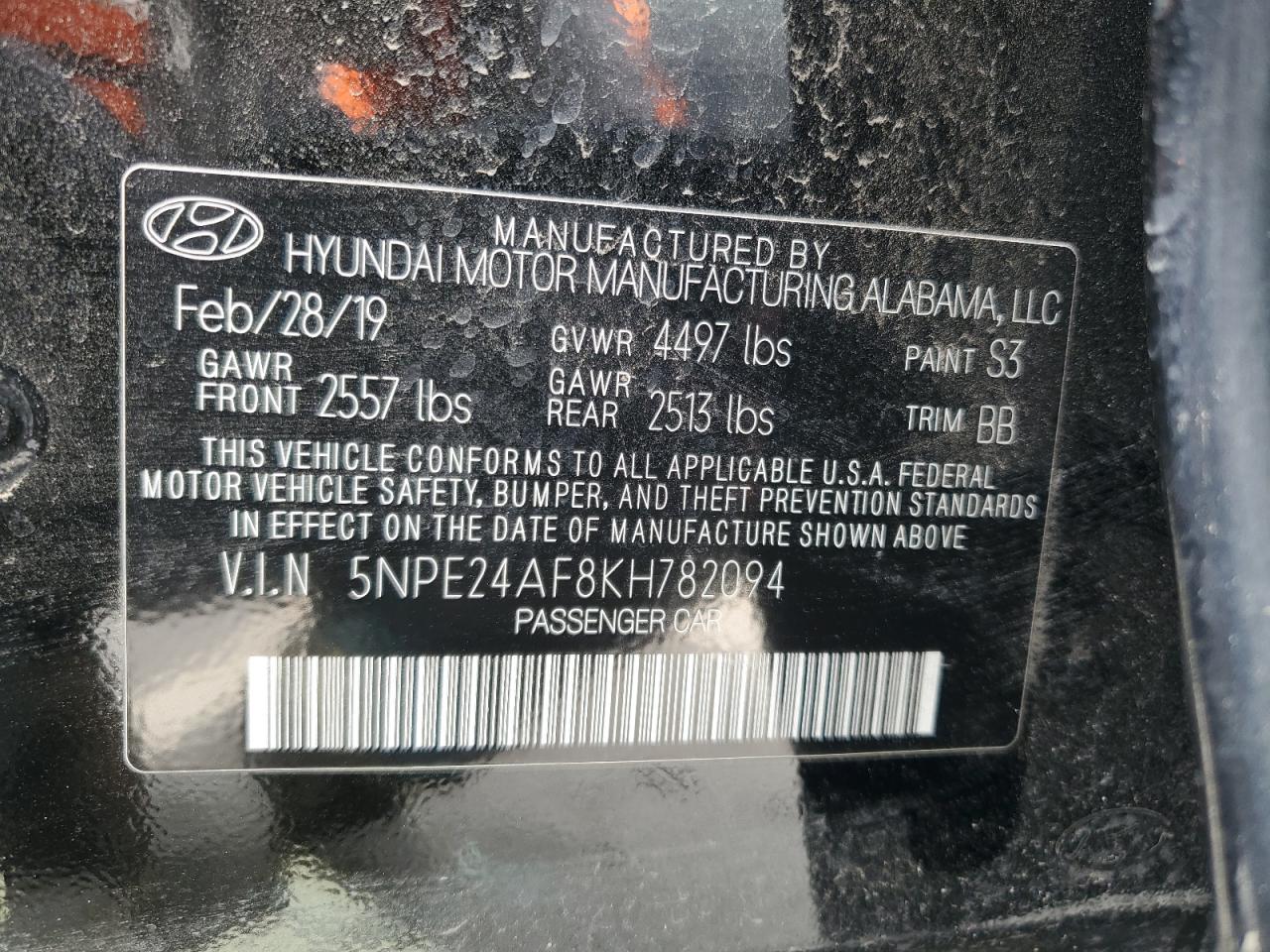 Photo 12 VIN: 5NPE24AF8KH782094 - HYUNDAI SONATA 