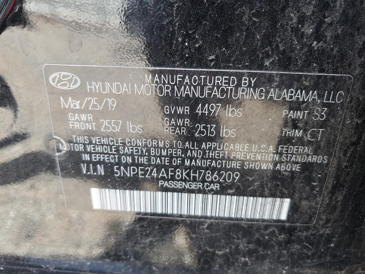 Photo 11 VIN: 5NPE24AF8KH786209 - HYUNDAI SONATA 