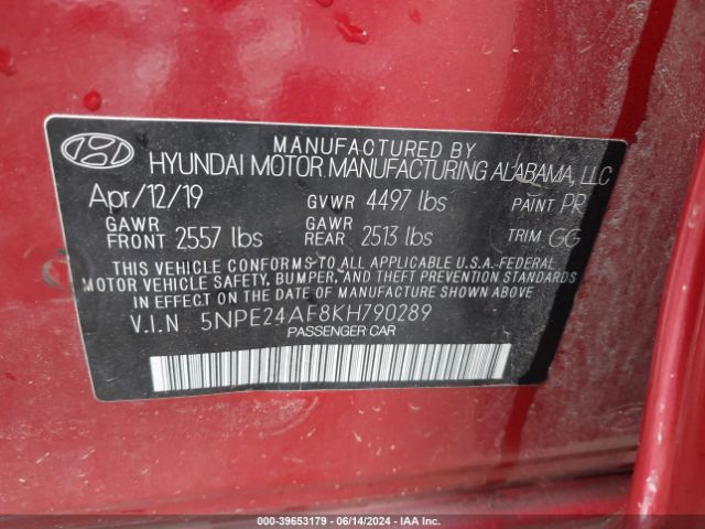 Photo 8 VIN: 5NPE24AF8KH790289 - HYUNDAI SONATA 