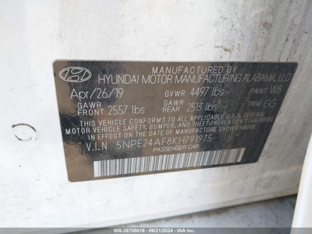 Photo 8 VIN: 5NPE24AF8KH791975 - HYUNDAI SONATA 