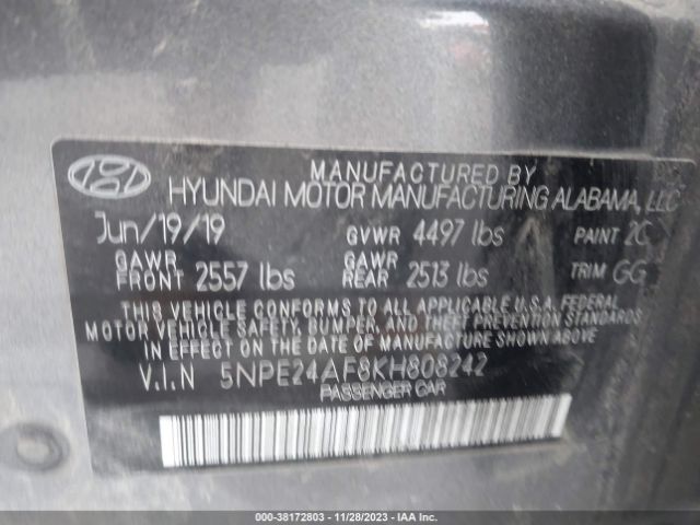 Photo 8 VIN: 5NPE24AF8KH808242 - HYUNDAI SONATA 