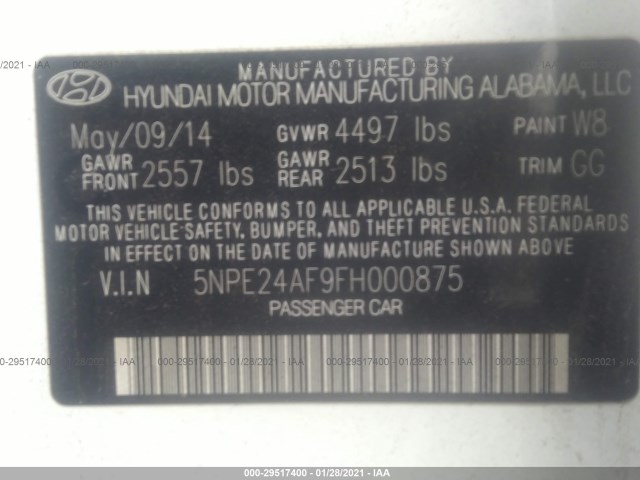 Photo 8 VIN: 5NPE24AF9FH000875 - HYUNDAI SONATA 