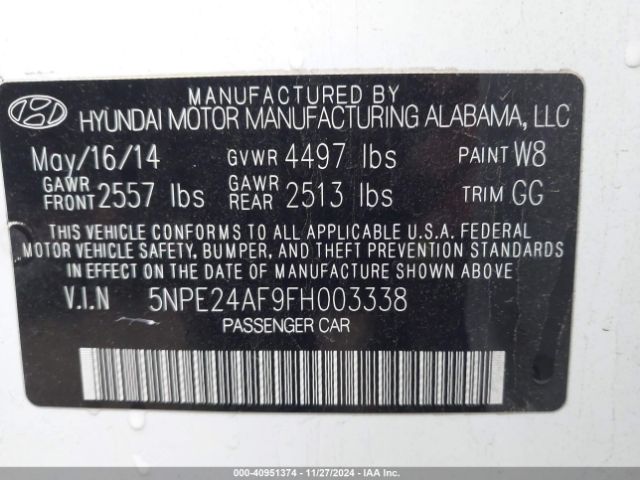 Photo 8 VIN: 5NPE24AF9FH003338 - HYUNDAI SONATA 