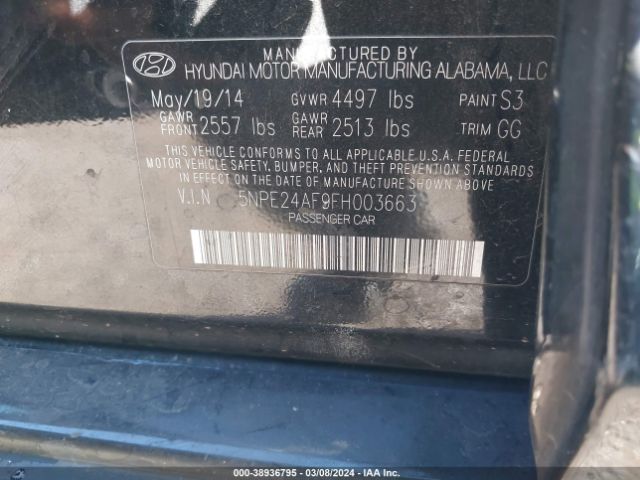 Photo 8 VIN: 5NPE24AF9FH003663 - HYUNDAI SONATA SE 