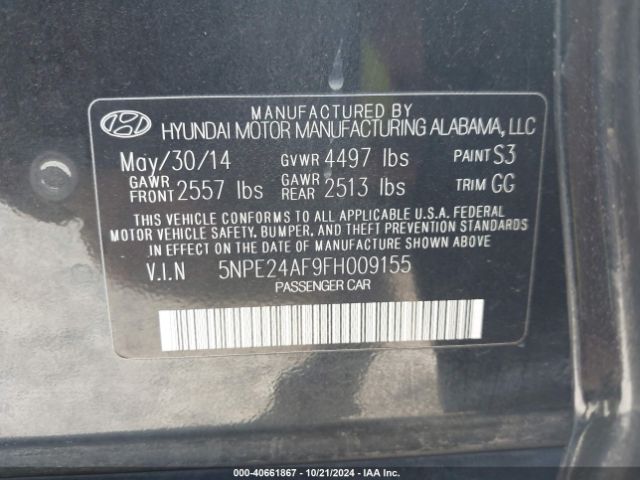 Photo 8 VIN: 5NPE24AF9FH009155 - HYUNDAI SONATA 