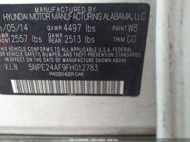 Photo 8 VIN: 5NPE24AF9FH012783 - HYUNDAI SONATA 