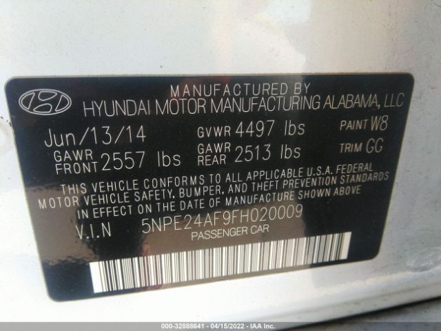 Photo 8 VIN: 5NPE24AF9FH020009 - HYUNDAI SONATA 