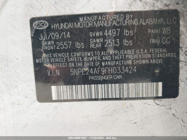 Photo 8 VIN: 5NPE24AF9FH033424 - HYUNDAI SONATA 