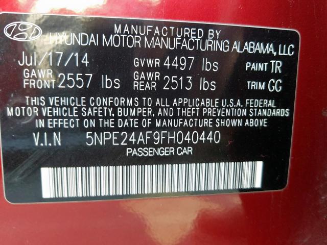 Photo 9 VIN: 5NPE24AF9FH040440 - HYUNDAI SONATA SE 