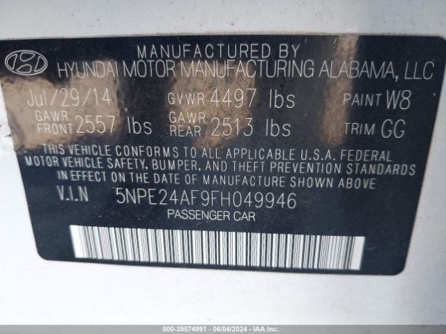 Photo 8 VIN: 5NPE24AF9FH049946 - HYUNDAI SONATA 