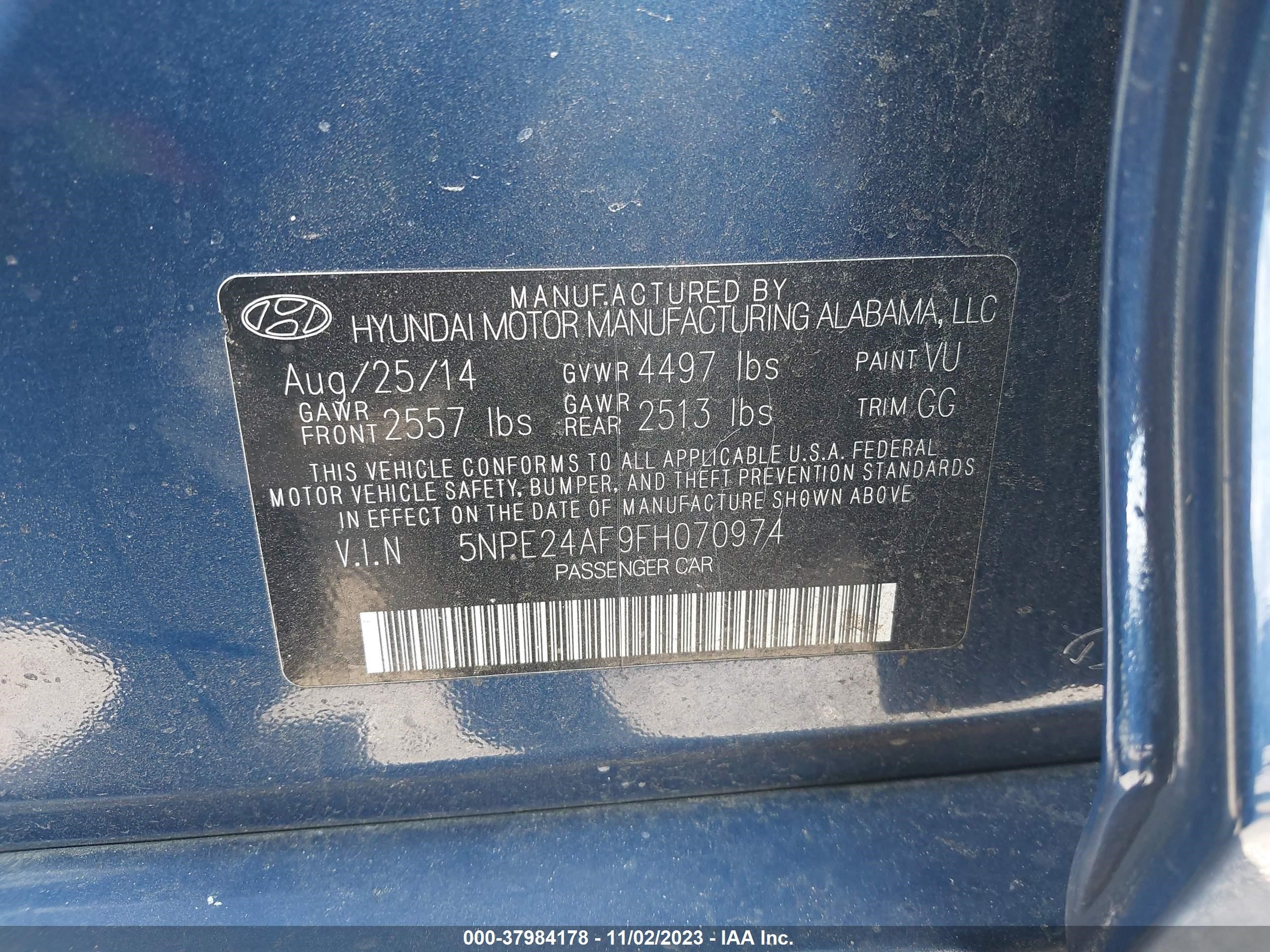 Photo 8 VIN: 5NPE24AF9FH070974 - HYUNDAI SONATA 