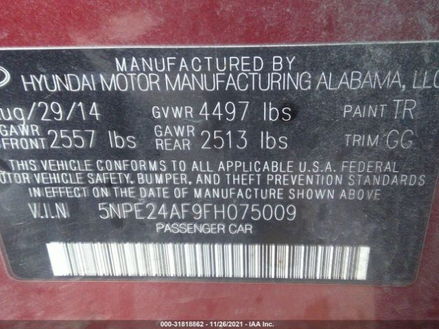 Photo 8 VIN: 5NPE24AF9FH075009 - HYUNDAI SONATA 