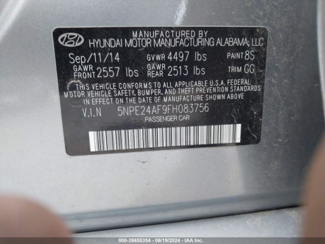 Photo 8 VIN: 5NPE24AF9FH083756 - HYUNDAI SONATA 