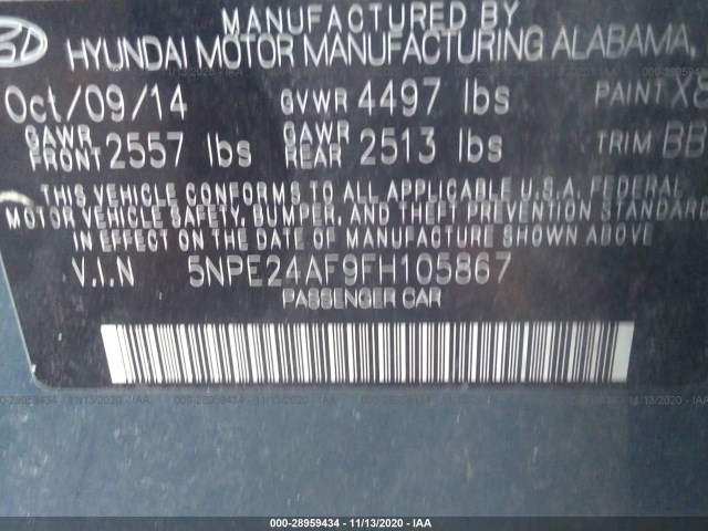 Photo 8 VIN: 5NPE24AF9FH105867 - HYUNDAI SONATA 