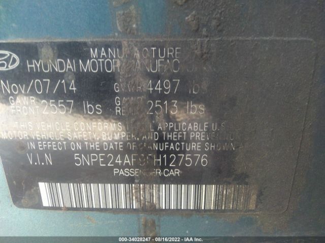 Photo 8 VIN: 5NPE24AF9FH127576 - HYUNDAI SONATA 