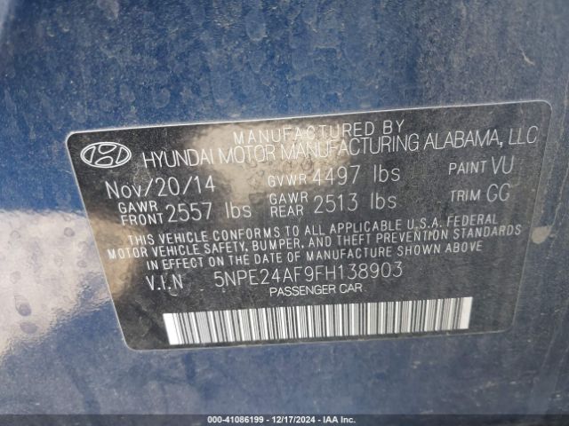 Photo 8 VIN: 5NPE24AF9FH138903 - HYUNDAI SONATA 