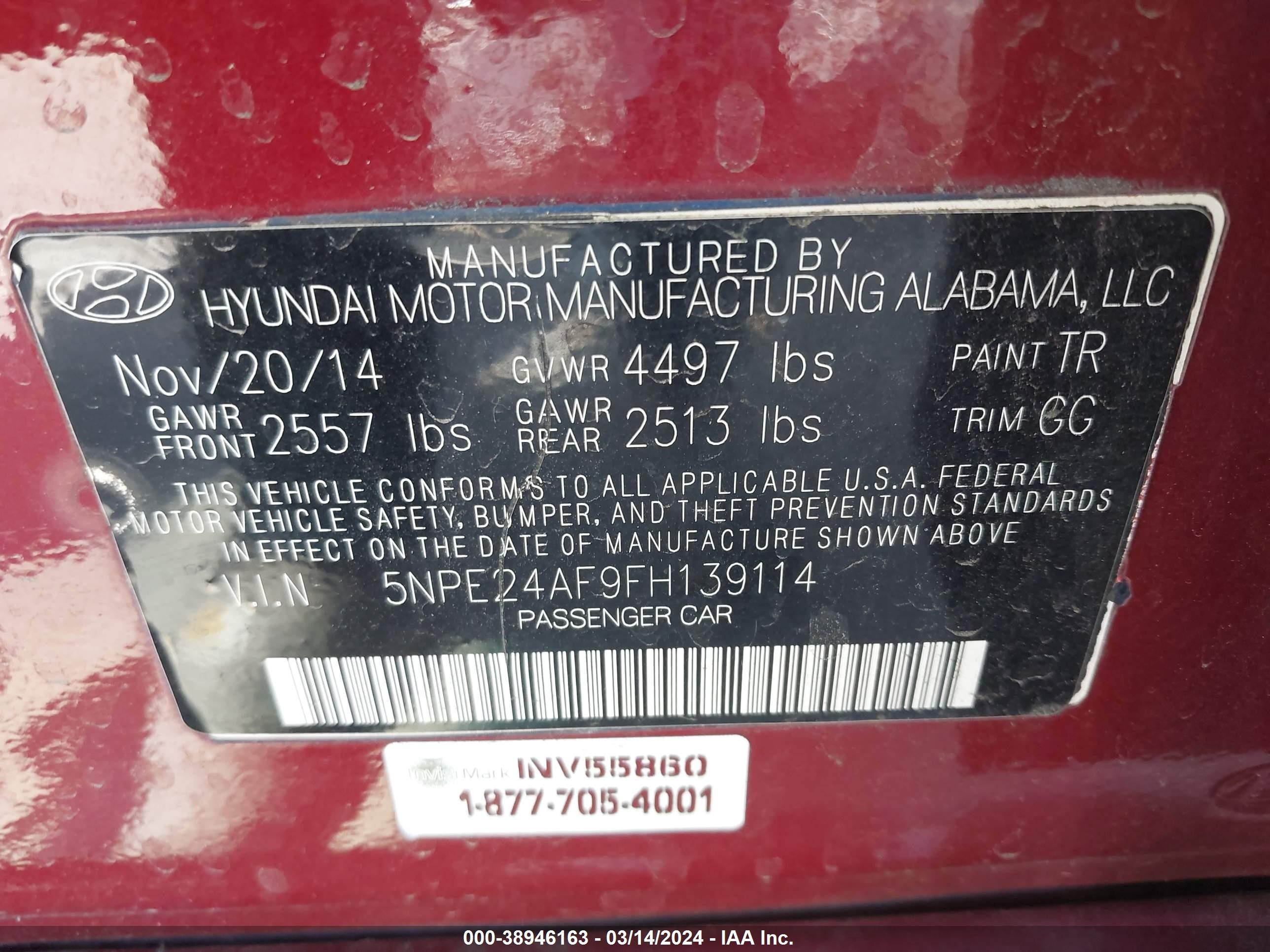 Photo 8 VIN: 5NPE24AF9FH139114 - HYUNDAI SONATA 