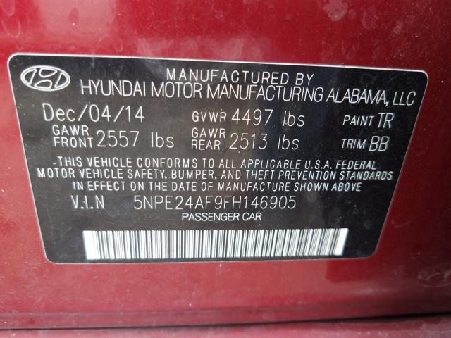 Photo 9 VIN: 5NPE24AF9FH146905 - HYUNDAI SONATA 