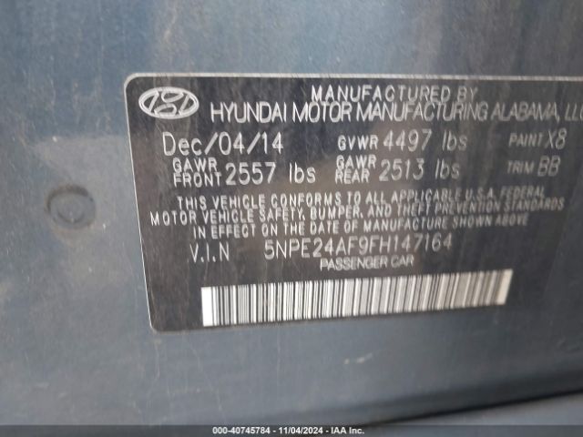 Photo 8 VIN: 5NPE24AF9FH147164 - HYUNDAI SONATA 