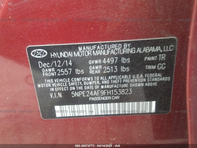 Photo 8 VIN: 5NPE24AF9FH153823 - HYUNDAI SONATA 