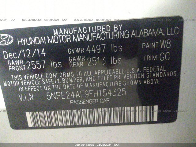 Photo 8 VIN: 5NPE24AF9FH154325 - HYUNDAI SONATA 