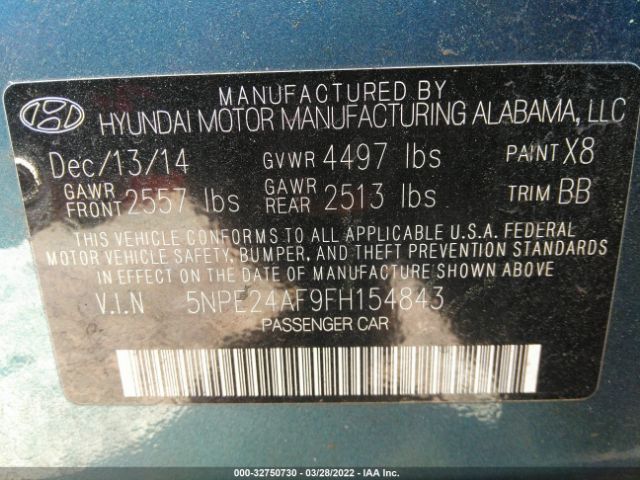 Photo 8 VIN: 5NPE24AF9FH154843 - HYUNDAI SONATA 