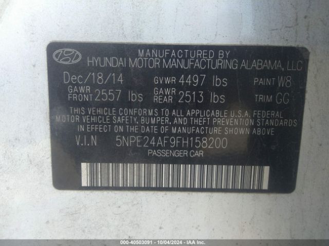 Photo 8 VIN: 5NPE24AF9FH158200 - HYUNDAI SONATA 