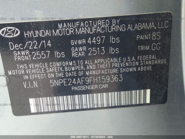 Photo 8 VIN: 5NPE24AF9FH159363 - HYUNDAI SONATA 