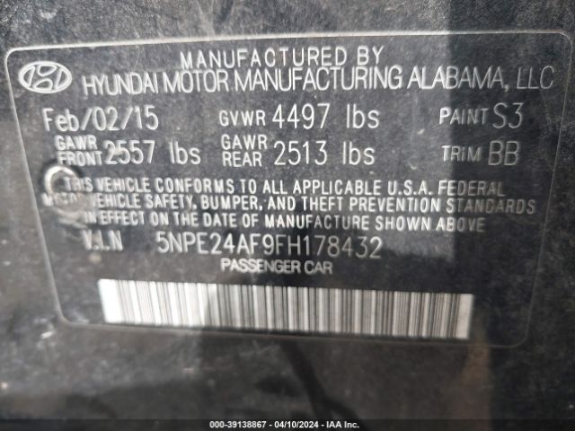 Photo 8 VIN: 5NPE24AF9FH178432 - HYUNDAI SONATA 